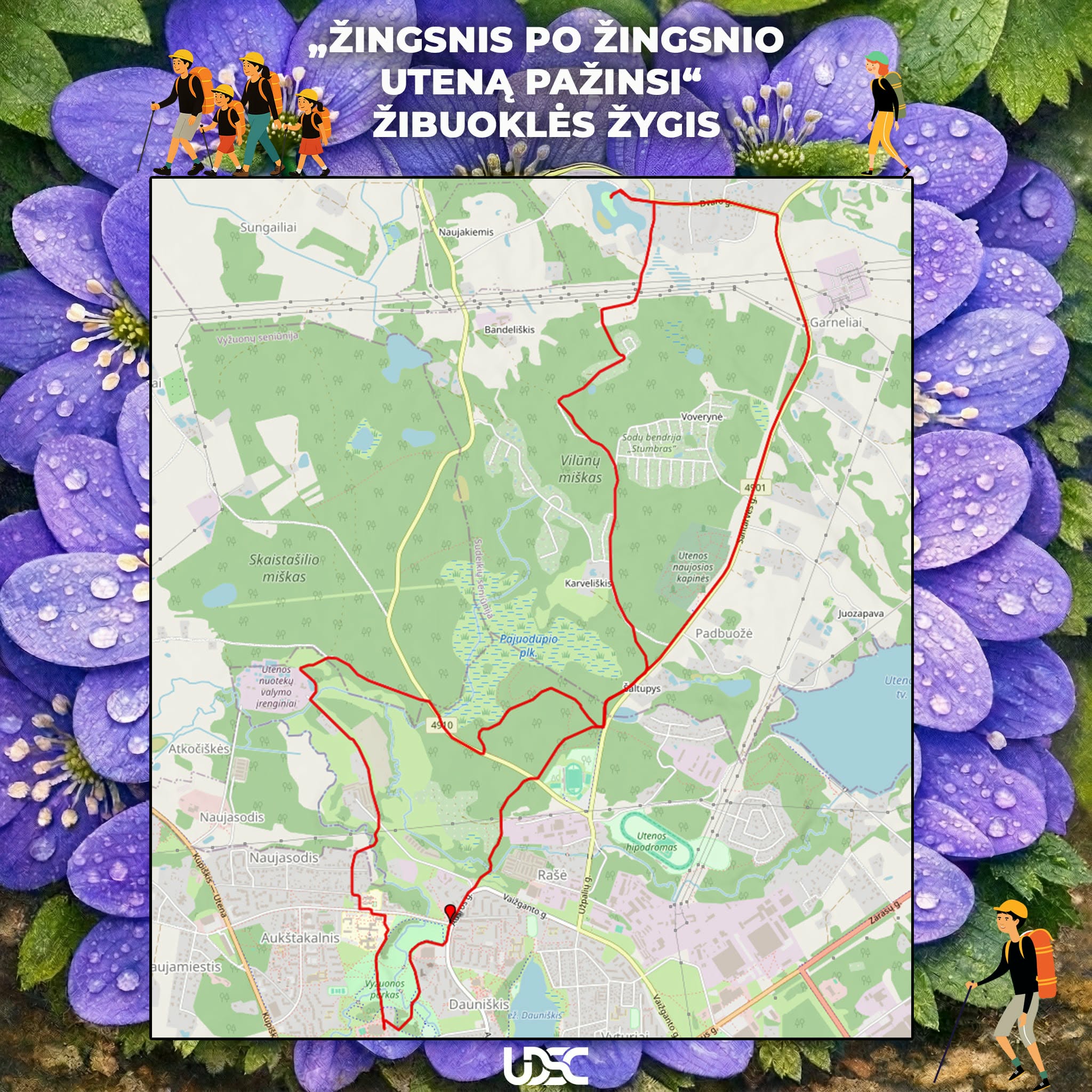 Skelbiama „Žingsnis po žingsnio Uteną pažinsi“ ŽIBUOKLĖS žygio TRASA ir REGISTRACIJA