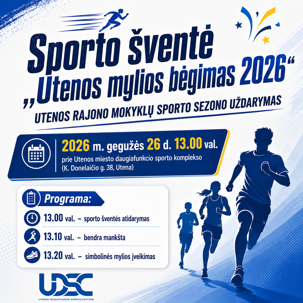 Kviečiame į sporto šventę „Utenos mylios bėgimas 2026“