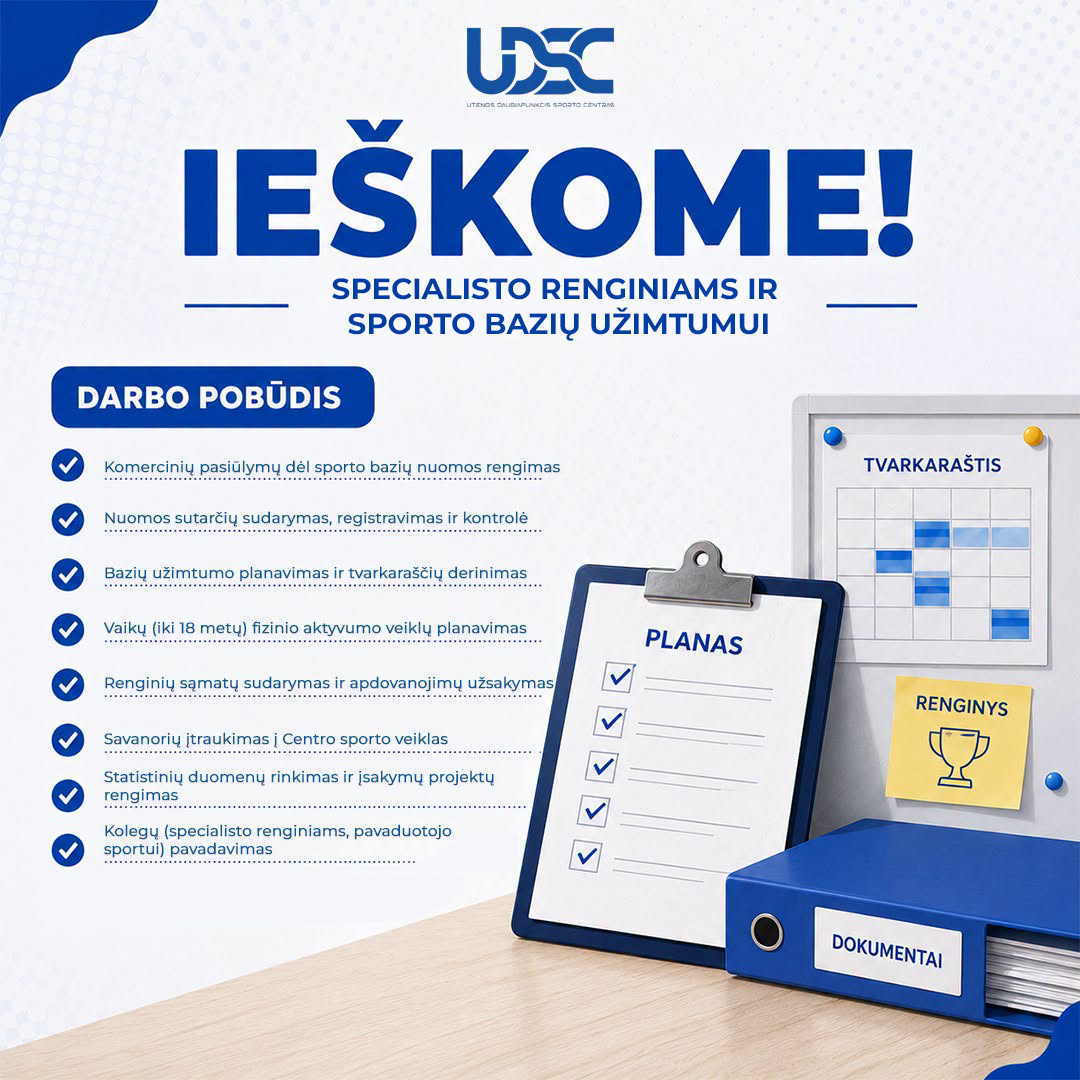 Ieškome naujo komandos nario – specialisto renginiams ir sporto bazių užimtumui